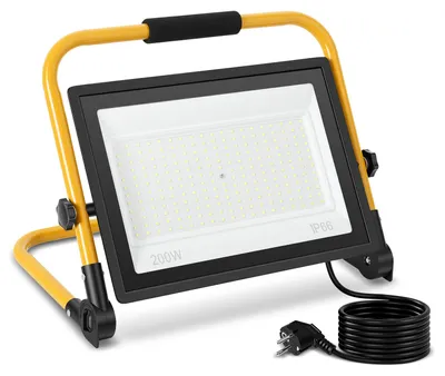 Produktbild von Vigevee LED Baustrahler 200W 16000lm Kaltweiß 6500K IP66 mit Standfuß & 3m Netzkabel LED Fluter Arbeitsstrahler für Baustelle Garten