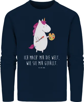 Produktbild von Mr. & Mrs. Panda Baumwoll Pullover Einhorn Künstler Größe L - French Navy - Geschenk, Malen, Sweatshirt, Sweater, Rundhals, Unicorn, Welt, Stift, Einhörner, Pulli