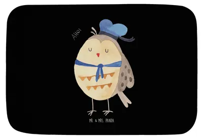 Produktbild von Mr. & Mrs. Panda Badezimmer Matte Eule Matrose - Schwarz - Geschenk, Owl, Badteppich, Freundin, Bad Fußmatte, duschmatte, Heimathafen, Badvorleger, Boot fahren, Badematte