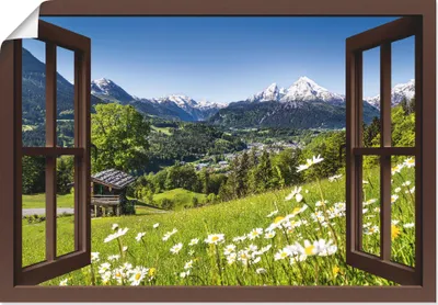 Produktbild von ARTland Poster Bayerischen Alpen, braunes Fenster Größe: 130x90 cm