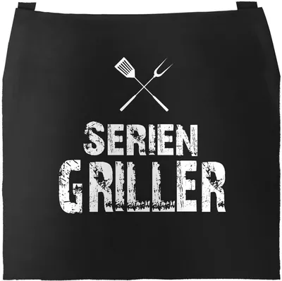 Produktbild von Grill-Schürze für Männer mit Spruch Seriengriller Baumwoll-Schürze Küchenschürze Moonworks® schwarz unisize