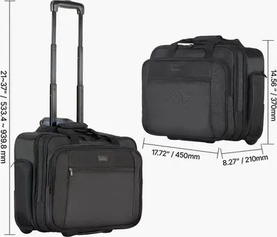 Zdjęcie produktu dla Wózek na laptopa, odpowiedni dla laptopów do 17,3 cala (44 cm), torba na kółkach z teleskopową rączką, torba na notebooka do pracy, podróży i biura, 450 X 210 X 370 mm, czarna