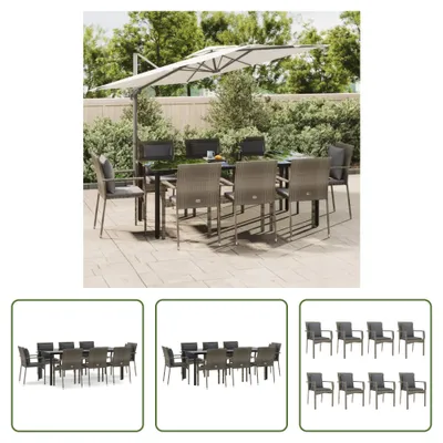 Produktbild von The Living Store 9-tlg. Garten-Essgruppe mit Kissen Schwarz und Grau Poly Rattan