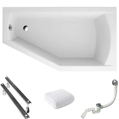 Produktbild von Aqua For You | Asymmetrische Badewanne Selena - 160x90 Cm - Acryl - Mit Syfon Und Füßen - Trapezform - Eckbadewanne - Rechts Seite
