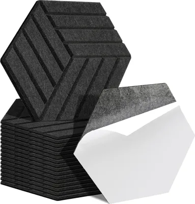 Immagine prodotto di Jayseuw 18 stuks pannelli acustici esagonali a strisce autoadesivi pannelli acustici di isolamento acustico pannello murale ad alta densità nero