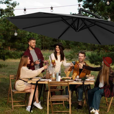 Produktbild von YZNAHRE Sonnenschirm 350 cm Ampelschirm mit Kurbel Alu Gartenschirm Balkon Schirm mit Ständer Sonnenschutz UV-Schutz Terrasse Garten Strand, Dunkelgrau