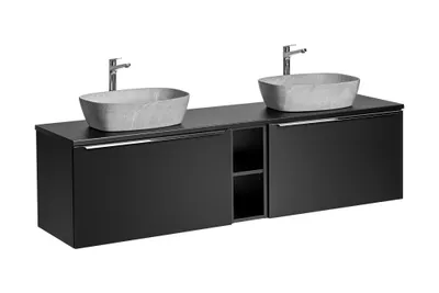 Productafbeelding van Onderkast voor wastafel, 5-delig, AKAN, 180 cm, mat zwart, inclusief wastafel