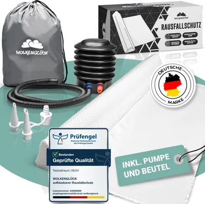 Produktbild von WOLKENGLÜCK® Aufblasbarer Rausfallschutz Bett [150 cm] - Bettkantenschutz für Babys & Kinder - geeignet für alle Betten - inkl. Luftpumpe [ideal für die Reise]