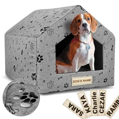 Produktbild von Personalisiertes Hundebett, Haus, 50x40 cm, H=38 cm, schwarze Pfoten