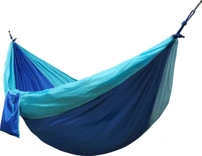 Produktbild von Kronenburg Ultraleichte Nylon Hängematte 275x140 cm - nur 595 Gramm - Traglast 300 kg, blau-hellblau
