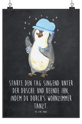 Produktbild von Mr. & Mrs. Panda Bild Pinguin Duschen DIN A1 - Kreidetafel - Geschenk, Singen, Wandbild, Kunstdruck, Motivation, Dusche, Duschkonzert, wanddeko, Plakat, drucke