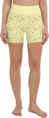 Produktbild von Mr. & Mrs. Panda Yoga Shorts Bunte Blumenwiese Größe L - Gelb - Geschenk, Flower Power, Sporthose, Yogashorts, Yogabekleidung, Fitnesshose, Blumen Muster, Sportbekleidung