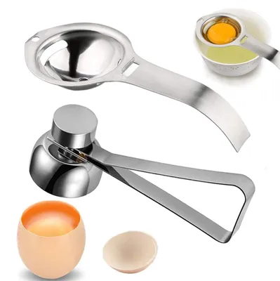 Eieröffner aus Edelstahl mit Eiweißtrenner, silber