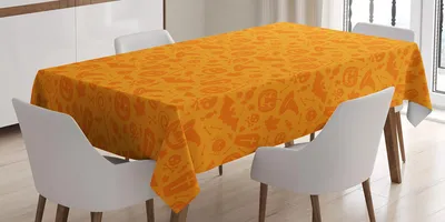 Produktbild von ABAKUHAUS Halloween Tischdecke, Einfarbiges Design mit traditionellen Halloween unter dem Motto Verschiedene Objekte Kürbis Bat Print, 140 x 170 cm, Orange