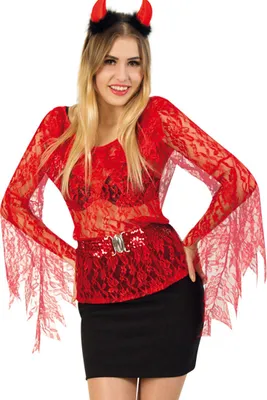 Produktbild von Teufelin Bluse Horror Teufelsbluse Rot Gr. 46 Halloween Karneval Fasching Party