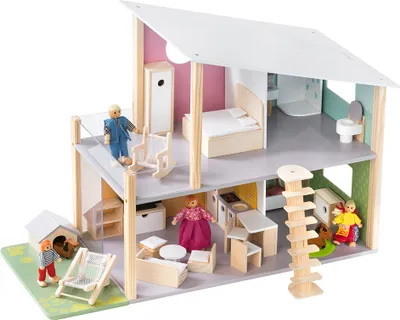 Image de Maison de poupées Howa 'Nelly' en bois avec 23 pièces de mobilier, 4 poupées et un chien 7015