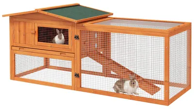 Productafbeelding van Klein dierenhok, kleine dierenkooi, klein dierenhuis met asfalt dak, vurenhout, oranje
