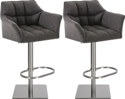 Produktbild von 2er Set Barhocker SIHAR - Stoff Titangrau 64x45x88 cm Silber | Barstuhl Höhenverstellbar Mit Lehne Drehbar Tresenhocker Tresenstuhl Kneipenhocker