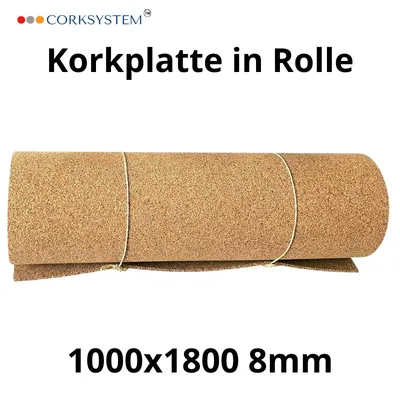 Produktbild von Korkrolle Naturkork 8mm – 1000x1800mm – Dämmung, Schallschutz, DIY – 1 Stück