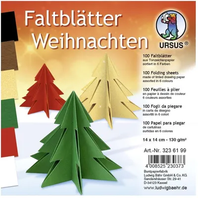 Produktbild von Faltblätter Weihnachten 130g/qm 14x14cm VE=100 Blatt 6 Farben