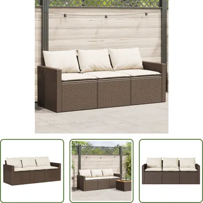 Produktbild von The Living Store Gartensofa mit Kissen 3-Sitzer Braun Poly Rattan