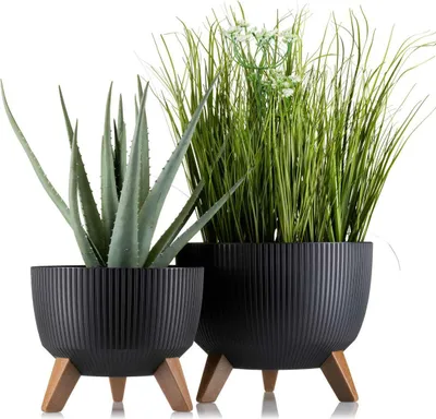 Obrázok produktu pre HowHomely | Kvetináč, sada 2 kvetináčov, čierny kvetináč - 18,3 a 15 cm - kvetinový žľab, kvetináč