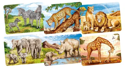 Image de Goki Houten Mini Puzzel - Wilde Dieren 24st.