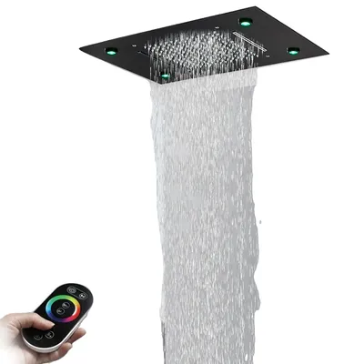 Obrázek produktu pro Stropní sprcha s kartáčem, dálkově ovládaná LED světla, moderní design, černá A