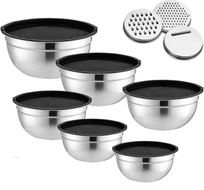 Productafbeelding van Solidchoice - Set van 6 RVS Mengkommen met Deksel