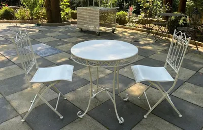 Jugendstil Gartenmöbel Set Gartentisch und 2 Gartenstühle Weiß