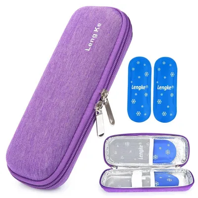 Immagine prodotto di Borsa termica portatile per insulina, in EVA, colore viola, con 2 ghiaccio-gel