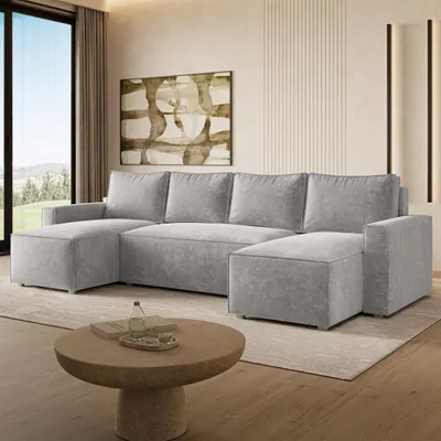 Produktbild von Masseno Ecksofa ASPRA LM mit Schlaffunktion U-Form, Sofa mit Bettkasten, Wohnzimmersofa, Couch, Soffa, Bettsofa, Couchgarnitur- Grau, LUMO 65