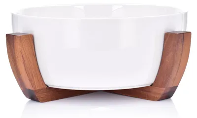 Imagen del producto de DUKA - Bol de porcelana, cuenco para cereales - Elegante ensaladera de 24 cm con base de madera de acacia de DUKA