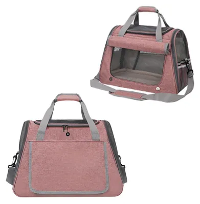 Image de Cage de transport pliable pour chats et chiens, jusqu'à 9 kg, de couleur rose, dimensions : 45 x 23 x 35 cm