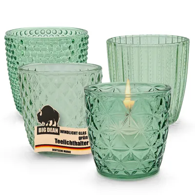 Produktbild von Windlicht Glas grün Teelichthalter 4er Set Teelichthalter in 4 Designs