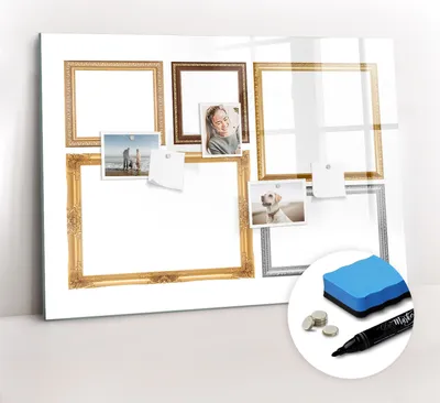 Produktbild von Magnetpinnwand Memoboard - Zubehörsatz - Schwarzer Marker + Schwamm + Magnete - 100 x 70 cm - Rahmen aus Gold