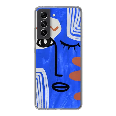 Produktbild von MuchoWow® Handyhülle Schutzhülle Hülle für Samsung Galaxy S21 FE Gesicht - Blau - Abstrakt Silikon Softcase Handy Hülle - Mobiltelefonhülle