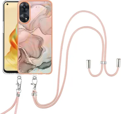 Image de Etui avec sangle pour Oppo Reno8 T, bumper TPU à motifs, étui de protection avec sangle Crème ajustable