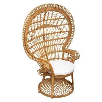 Zdjęcie produktu dla FOTEL RATTANOWY Takta z białą poduszą w stylu boho