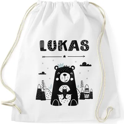 Produktbild von Kinder Turnbeutel personalisiert mit Name Bär Tier-Motiv Namensaufdruck SpecialMe® Jungen weiß unisize