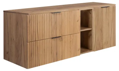 Immagine prodotto di Set da bagno: mobile con cassetti, mobile con ante e mensola 57×46×140 cm, colore: rovere Craft, maniglia nera