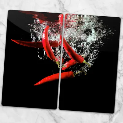 Produktbild von Glas-Herdabdeckplatten Glaskeramikkochfeld-Abdeckung Spritzschutz Glas 2x30x52 cm - Gemüse Pfeffer