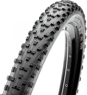 A close-up, studio shot of a bicycle tire mounted on a rim, against a white background.