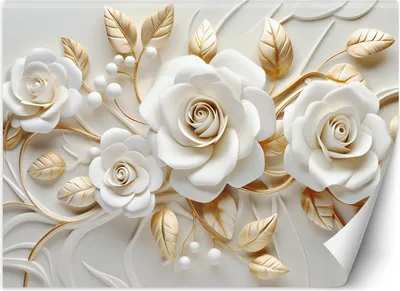 Produktbild von Vlies fototapete Goldene 3D-Blumen 400x280 cm Feeby Weiß inkl. Kleber einfache Montage