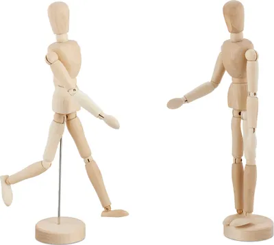Obrázok produktu pre Relaxdays Sada 2 kresliacich bábik, kresliaca bábika s výškou 30 cm, pohyblivá figurka, na kreslenie, kresliaca figurka, prírodná farba
