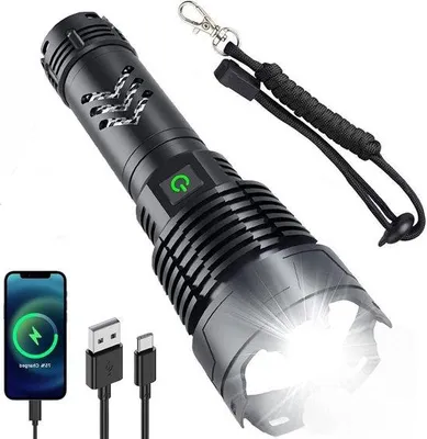 Produktbild von Rechargeable 90000 Lumen LED Taschenlampen mit Zoomfunktion - Wasserfest 5 Modi USB Taschenlampen für Camping Hiking Outdoor Notfall