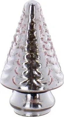 A silver Christmas tree decoration.