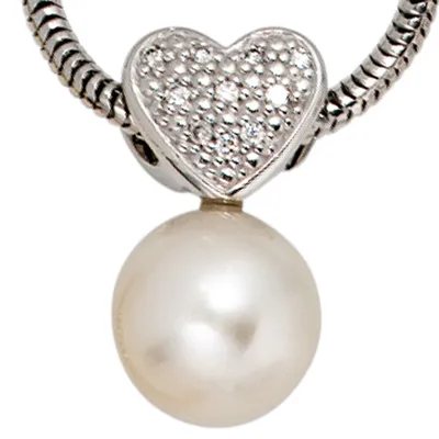 Produktbild von JOBO Anhänger 585 Gold Weißgold 1 Süßwasser Perle 10 Diamanten Brillanten
