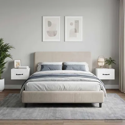 Image de vidaXL Table de chevet murale, lot de 2, blanc, 34,5 x 33 x 20 cm
