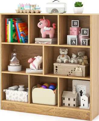 Produktbild von DREAMADE 3-stufiges Offenes Bücherregal, Freistehender 8-Würfel Stauraum-Organizer, Moderner Bücherregal-Display-Ständer,Natur